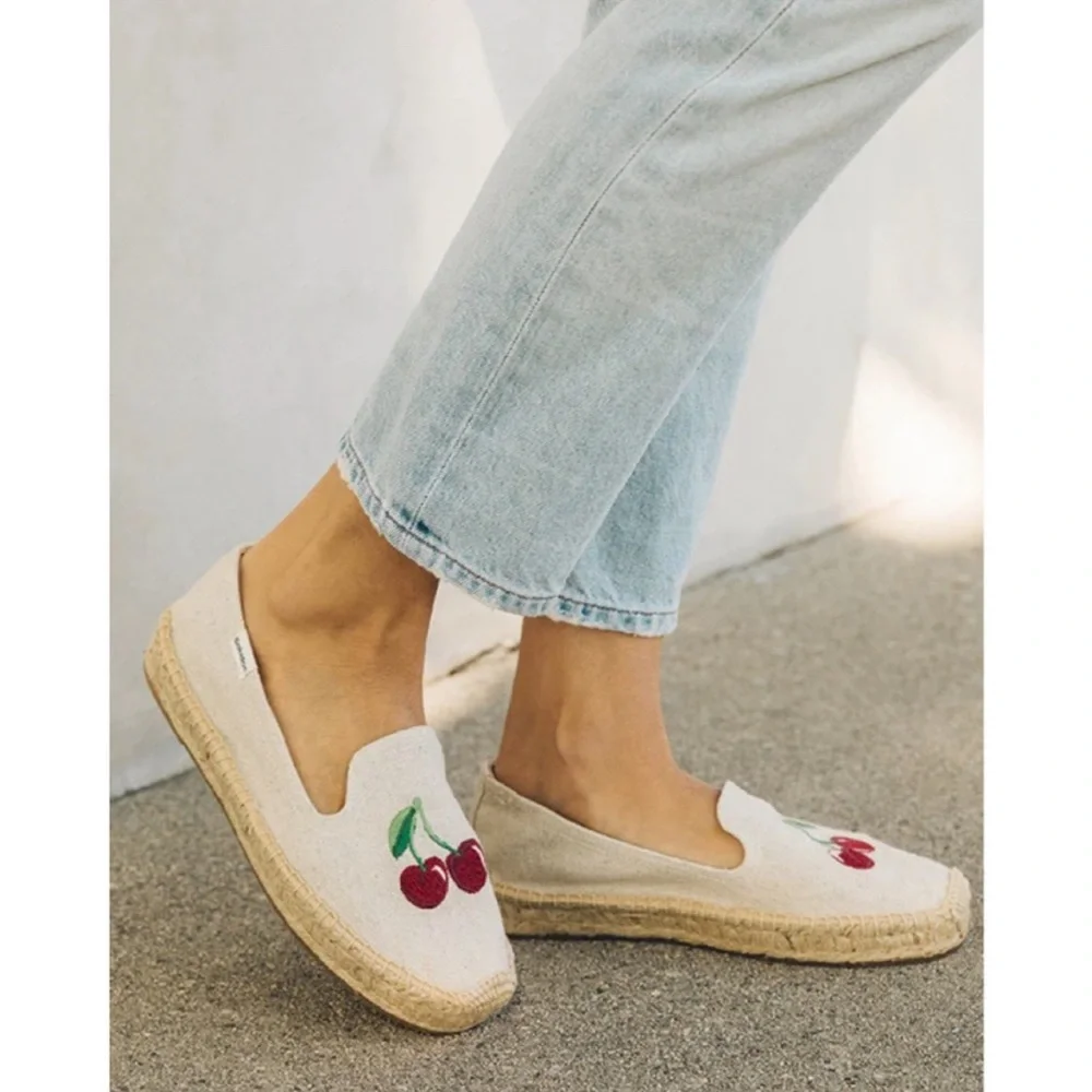Soludos Cream Espadrilles with Red Cherry Motif